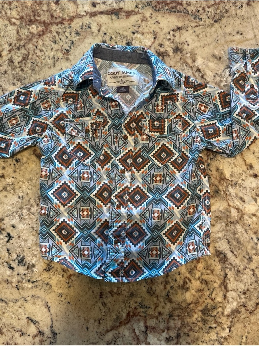 Cody James Boys' Aztec-Print Button Down Shirt - Blue & Brown